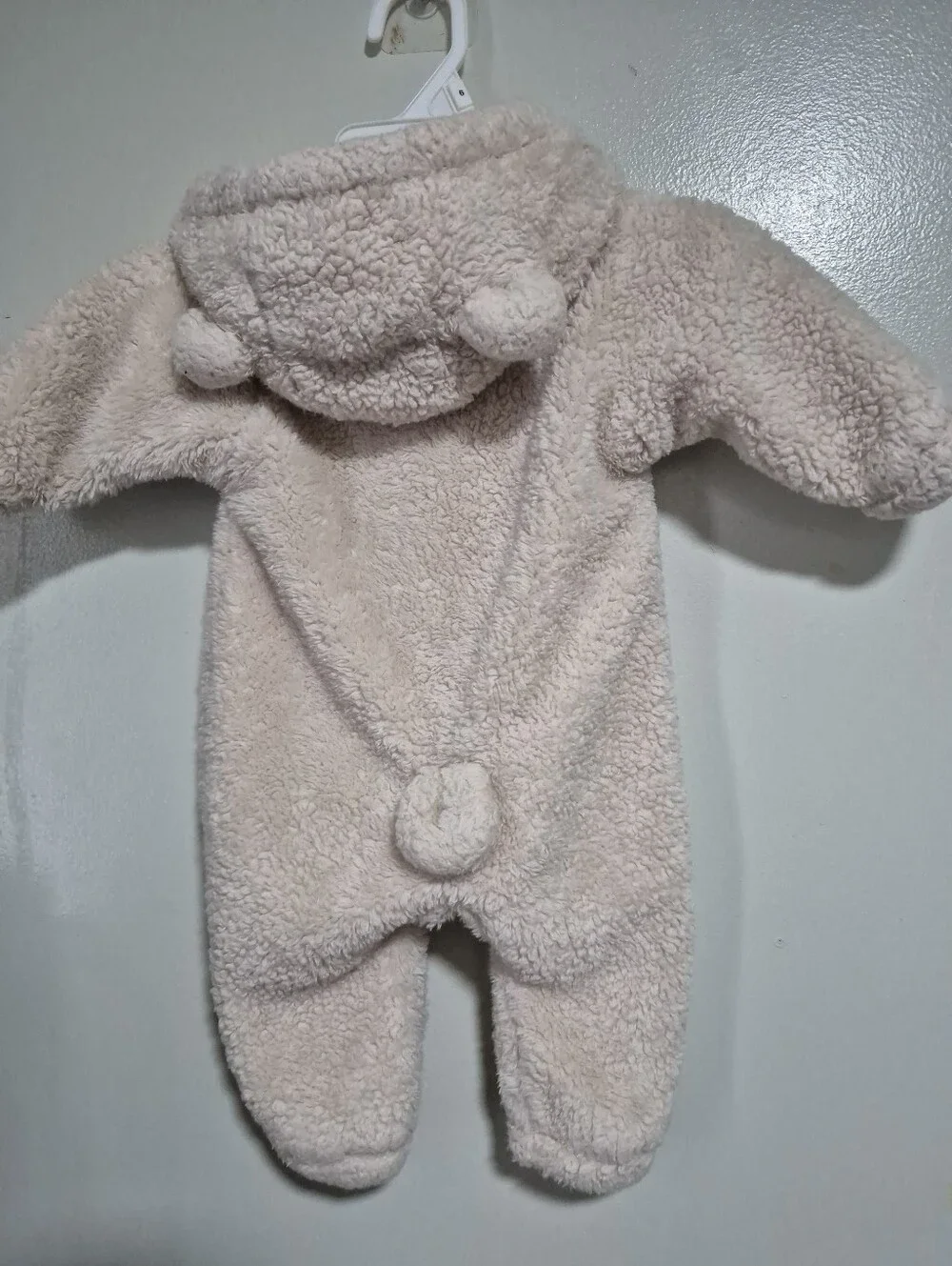 Cozy Cream Plush Hooded Baby One-Piece Footie